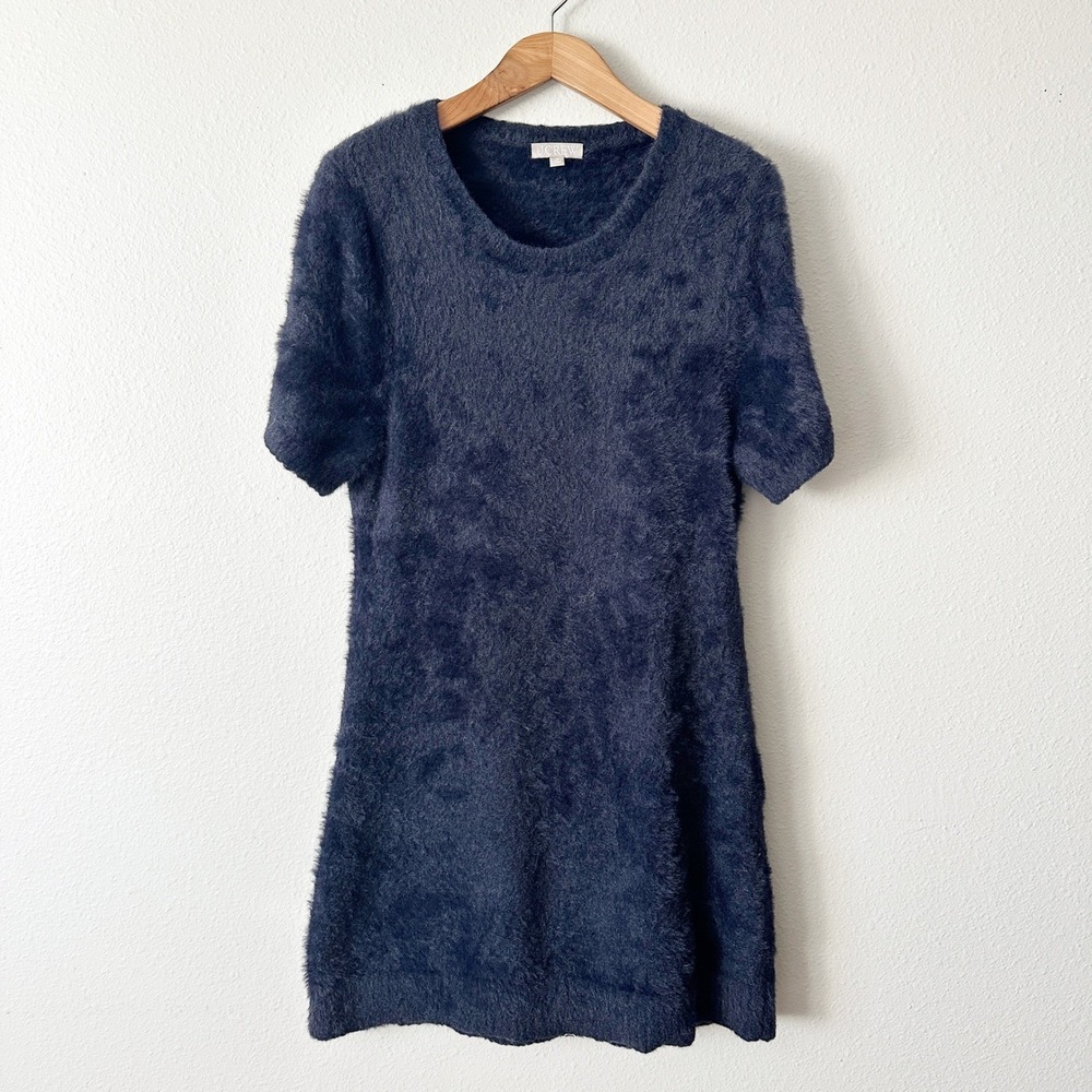 J. Crew Brushed Yarn‎ Fuzzy Knit Cozy Short Sleeve Dress Navy Blue Plus Size 2X